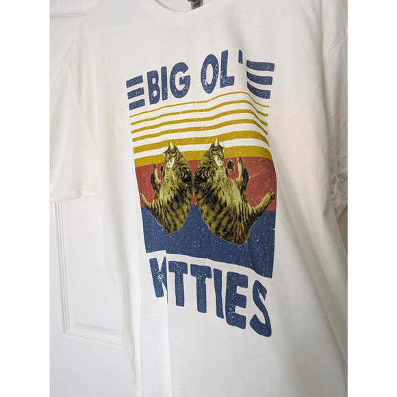 Big Ole Kitties Mens Short Sleeve T Shirt White Size XL - Picture 3 of 8